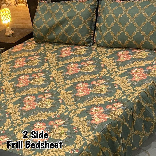 3 Pcs Cotton Salonica Frill Double Bedsheet