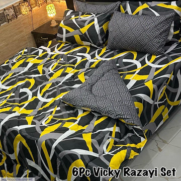 6 Pcs Cotton Salonica Printed Razai Set