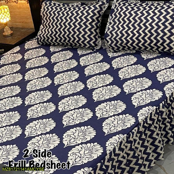 3 Pcs Cotton Salonica Frill Double Bedsheet