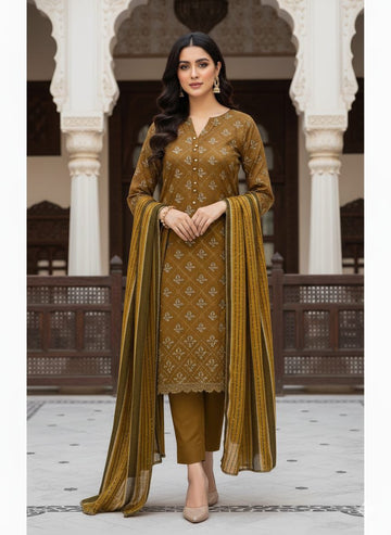 *Premium Embroidered Linen Suit with Pashmina Wool Shawl – 3 Piece Winter Collection