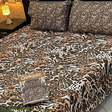 3 Pcs Cotton Salonica Printed Double Bedsheet