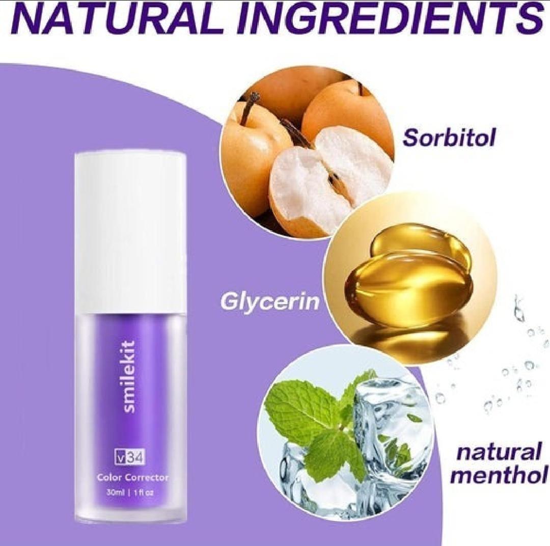 V34 Colour Corrector Serum: Advanced Teeth Whitening Purple Toothpaste - 30ml